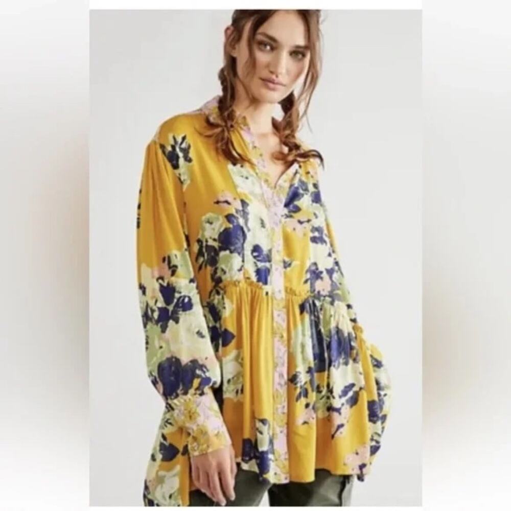 Free People Brunch A Bunch Floral Tunic Blouse